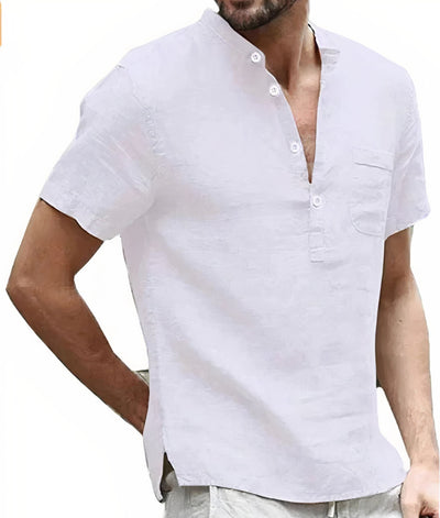 Heren casual linnen strandhemd met knoopsluiting, ademend en perfect voor zomerse gelegenheden.        