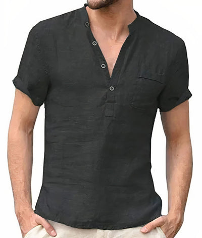 Heren casual linnen strandhemd met knoopsluiting, ademend en perfect voor zomerse gelegenheden.        