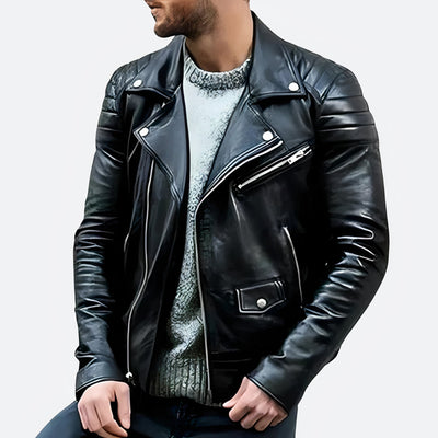 Leren bikerjack voor heren met een stoer design, ideaal voor herfst- en winterdagen.