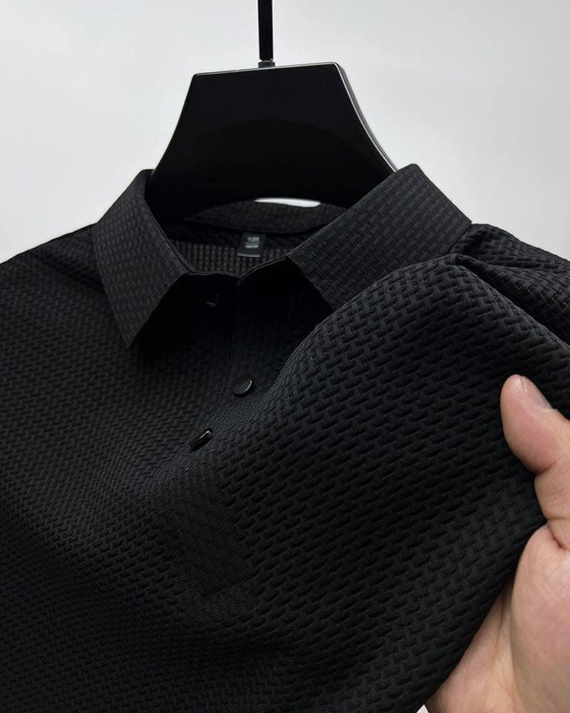 Luxe mesh zijden zomeroverhemd voor heren met ademend materiaal en een elegante textuur.